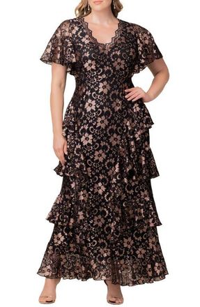 Kiyonna Mon Ange Tiered Lace Gown in Rose Gold at Nordstrom, Size 4X