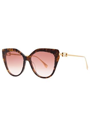 Fendi Baguette Oversized Cat-eye Sunglasses - Brown Havana