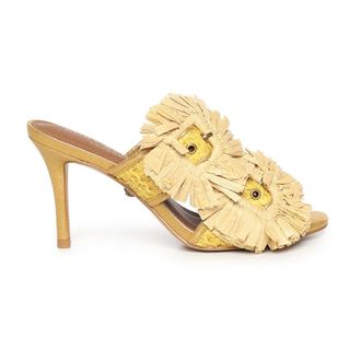 Kurt Geiger Heeled Mules, female, Yellow, Size: 10 US Raffia Buckle Sandal