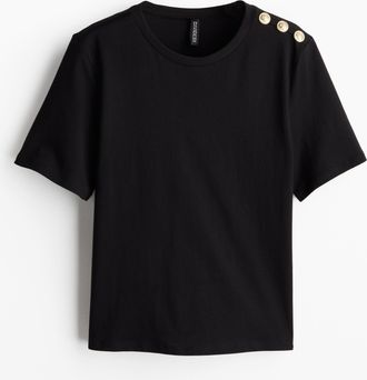 H&M T-Shirt mit Zierkn&ouml;pfen - Schwarz