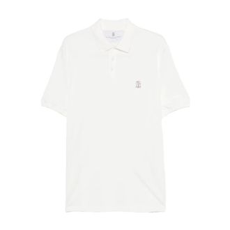 Brunello Cucinelli White Cotton Logo Detail Polo