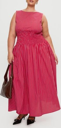 Princess Polly Lilienne Stripe Cotton Blend Poplin Maxi Dress in Red Stripe at Nordstrom, Size 20