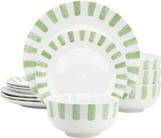 Gibson Home Pacific Waves 12 Piece Round Ceramic Dinnerware Set in Green at Nordstrom