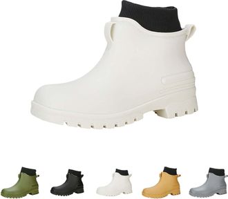 Generic Womens Wellington Rain Boots with Plush Lining, Ladies Slip On Chelsea Rubber Ankle Booties Winter Warm Waterproof Anti-Slip Rain Boots for Garden Mud