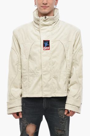 Off-white Ribbed Velour Jacket HANDS OFF with All-Over Embroidery Off-White