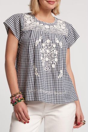 Frances Valentine Camila Top Gingham in Navy/oyster at Nordstrom, Size X-Small