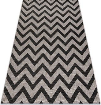 RugsX Rugsx - Alfombra De Cuerda Sisal Floorlux 20340 Plateado/negro Zigzag Grey 120x170 Cm