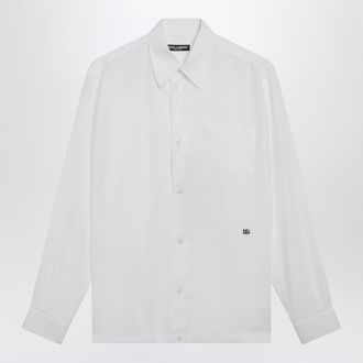 Dolce & Gabbana Hawaii-fit linen shirt with DG hardware, optic white