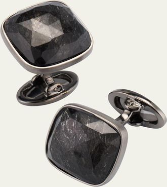 Jan Leslie Mens Square Black Rutliated Quartz Cufflinks