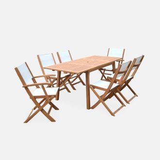 Sweeek Mesa De Jard&iacute;n De Madera Extensible, 6 Sillas