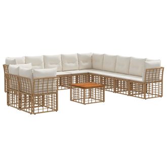 vidaXL Conjunto De Sof&aacute;s De Exterior 12 Pcs Natural Y Crema Poli&eacute;ster Vidaxl