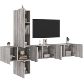 vidaXL Muebles De Tv De Pared 5 Pzas Madera De Ingenier&iacute;a Gris Sonoma Vidaxl