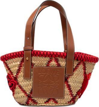 Loewe Pre-owned LOEWE Small Raffia Animal Embroidered Basket Tote Ladies K9HPOK9F6NSDO1OO