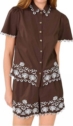 Lilly Pulitzer Rikki Short Sleeve Top In Coco Beach Marni Embroidered Poplin