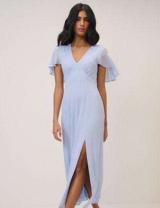 Nobody's Child Soft Blue Chiffon Short Sleeve Marlow Midi Dress