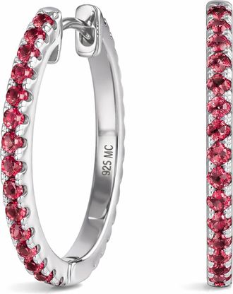 MAX + STONE 925 Sterling Silver Round Gemstone & Cubic Zirconia Split Hoop Earrings