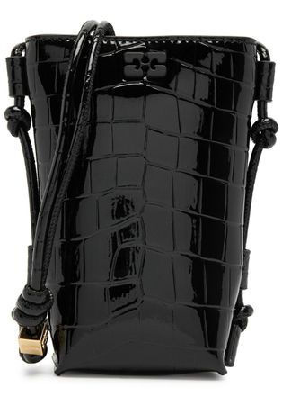 Ganni Bou Crocodile-effect Leather Cross-body bag - Black - One Size