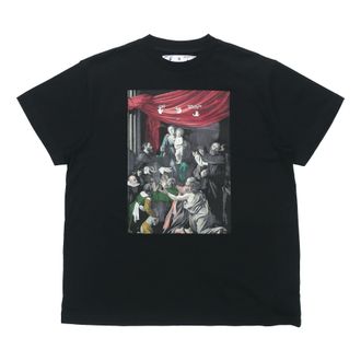 Off-white Caravaggio Painting Pattern Solid Color Short Sleeve Loose Fit Black OMAA038E20JER0051010