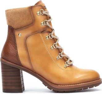 Pikolinos Stijlvolle leren enkellaarzen - Dames - Laarzen met Hak - Bruin - 41 EU - Leer - Schoenen