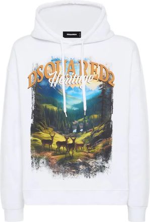 Dsquared2 Felpa con stampa e cappuccio - Bianco