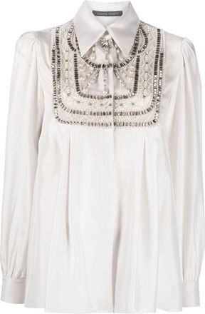 Alberta Ferretti rhinestone-embellished silk shirt - women - Silk/Polyamide - 42 - White