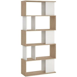 Dmora Dmora - Estante Para Libros Coralie, Estante De Oficina, Porta Libros M&oacute;vil, Biblioteca, 80x30 H174 Cm, Roble Y Blanco