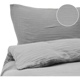 Beliani Duvet Cover and Pillowcase Set Light Grey Muslin Cotton 200 x 200 cm Modern Bedroom SUMNER