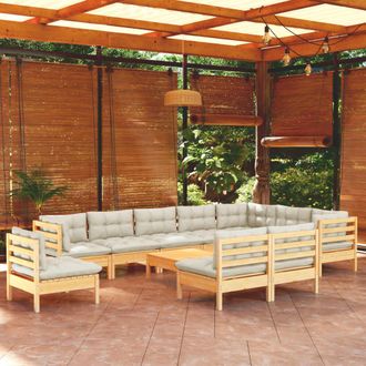 vidaXL Muebles De Jard&iacute;n 11 Pzas Y Cojines Madera Maciza De Pino Crema Vidaxl