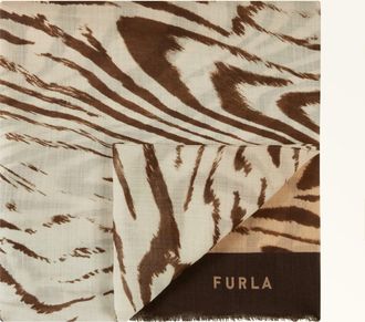 Furla Primavera Stola 70x200 Toni Cannella Marrone Lana Con Stampa Motivo Onda Donna