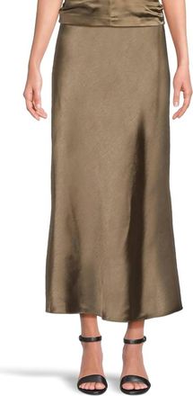 Lilla P Satin Bias Maxi Skirt In Parsley