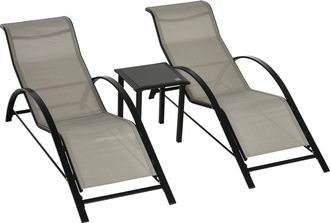 OUTSUNNY 3 Pieces Lounge Chair Set Garden Sunbathing Chair w/ Table Grey | TJ Hughes