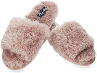 MeMoi The Jacqueline Plush Faux Fur Slide Slipper in Taupe at Nordstrom, Size Medium
