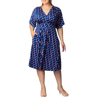 Kiyonna Gia Floral Midi Dress in Navy Geo Print at Nordstrom, Size 2X