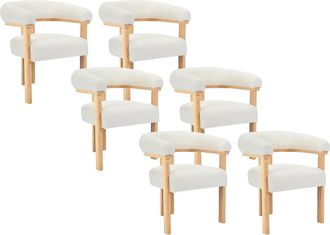 Vente-Unique Conjunto de 6 sillas con reposabrazos en tela boucl&eacute; y madera de hevea - Blanco y natural - LIVELIA de Pascal MORABITO