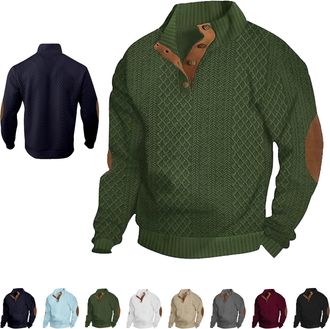 Generic Cross and Crown Sweaters - Elbow Patches, Cross & Crown Mens Sweater, Outdoor Casual Button Sweater (Army Green,L)