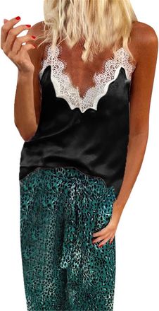 Generic Casual Basic Tank Top for Women Cami Sleeveless Trendy Shirts Camisole Silk Satin Y2K Fashion Summer Tank Tops Loose Fit Graphic Lace Spaghetti Straps