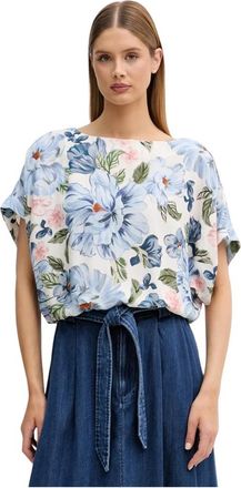 Oui Oversized blouse met boothals - Dames - Blouses - Veelkleurig - M - Linnen - Overhemden