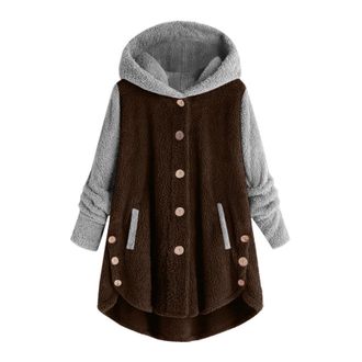 Generic Fleece Hoodie Women Oversized Sweatshirt With Side Pockets Winter Fluffy Jacket Plus Size Hoodie Long Sleeve Shirt Jacket Button Up Coat Cozy Blanket 