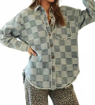 Lovlov Frayed Edge Checkered Wash Vintage Jacket In Denim