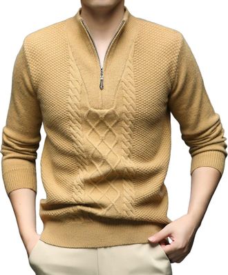 Generic Mens Winter Cable Knit Jumpers Mock Neck Knitwear Soft Cozy Pullover Long Sleeved Work Jumper Lightweight Sweater Sports Leisure Fleece All Day Comfor