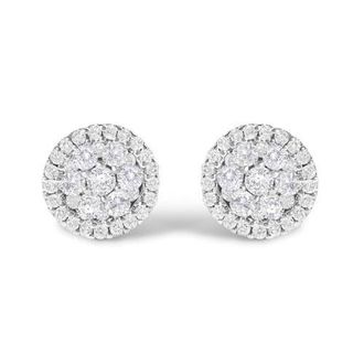 House of Brilliance Certified 14K Gold 1.0 Cttw Diamond Cluster Button Stud Earrings in White at Nordstrom