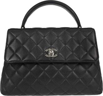 Chanel Vintage Classic Top Handle Flap Quilted Caviar Black Calfskin Handbag (Pre-Owned)