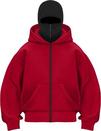 Generic Balaclava Hoodie Zipper Winter Wind resistant Mens Hoodies Balaclava Double Hooded Fleece Zip Jacket Mask Mens Hoodies Full Zipper Double Hooded Trave