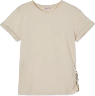 Oltre T-shirt met juweel detail - Dames - T-shirts - Wit - XS - Katoen - Tops