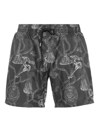 Philipp Plein tassel key-print swim shorts - Black