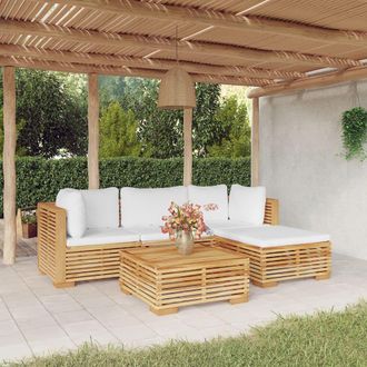 vidaXL Juego Muebles De Jard&iacute;n 5 Piezas Y Cojines Madera Maciza Teca Vidaxl