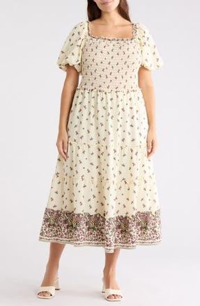 Max Studio Square Neck Bubble Sleeve Dress in Cream/Pink Scattered at Nordstrom Rack, Size 2 X