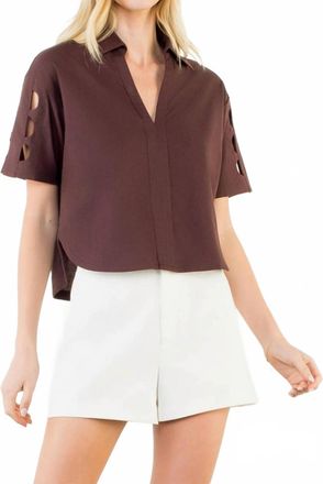 THML Clothing Womens Short Sleeve Cutout Top In Brown