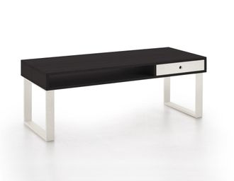 HOGAR 24 Mesa de centro de madera maciza natural, color negro y blanco