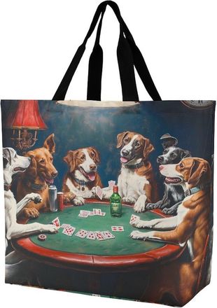 Generic Dogs Playing Poker Reusable Shopping Bags One Shoulder Grocery Tote Bag Waterproof Big Purse for Work Travel
